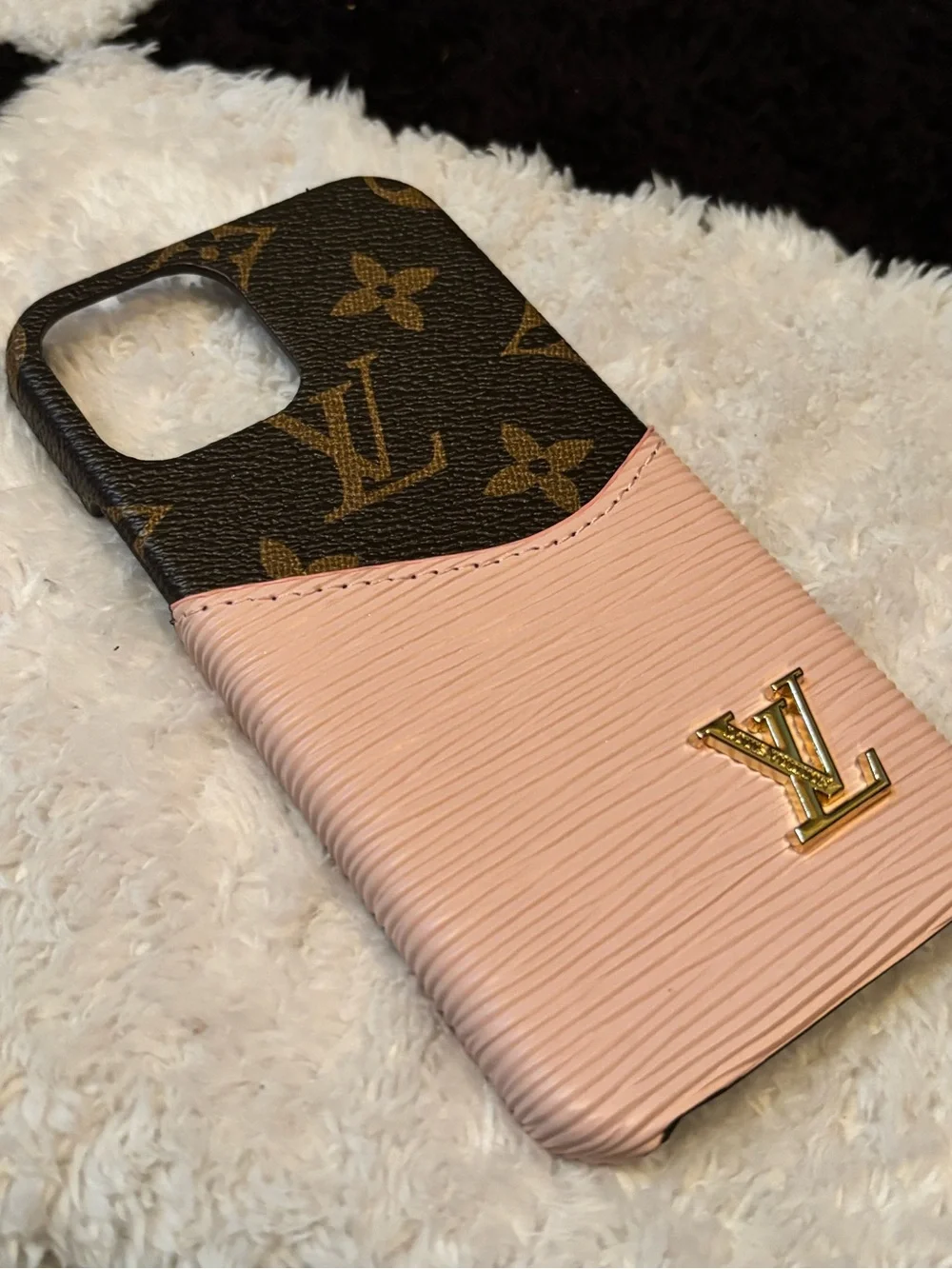 Luxurious Brown Monogram & Pale Pink Epi Leather Phone Cover